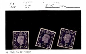 Great Britain, Postage Stamp, #240 (3 Ea) Mint Hinged, 1938 King George (AB)