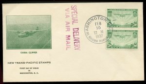 U.S. Scott C21 20 Cent Trans-Pacific Air FDC Post Marked in Washington,
