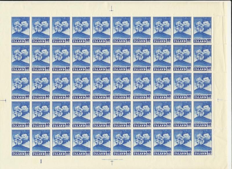 ICELAND 1948, 60a Mt HEKLA SHEET, VF NH Sc#250 CAT$975 (SEE BELOW)