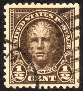 1925, US 1/2c, Nathan Hale, Used, Well centered Jumbo, Sc 551