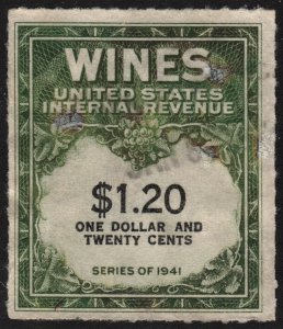 RE146 $1.20 Wine Revenue Stamp (1942) Used