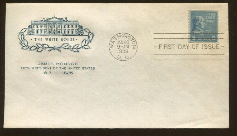 1939 Washington DC US Stamp #810 Presidential Issue James Monroe First Day Cover 