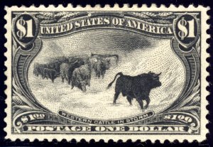 US 292 $1 Trans-Mississippi 1898 Cattle in Storm PSAG cert VF unused OG hinged