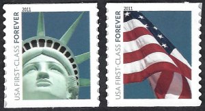 United States #4488-89 Forever (44¢) Lady Liberty and Flag. 2 coil singles. MNH