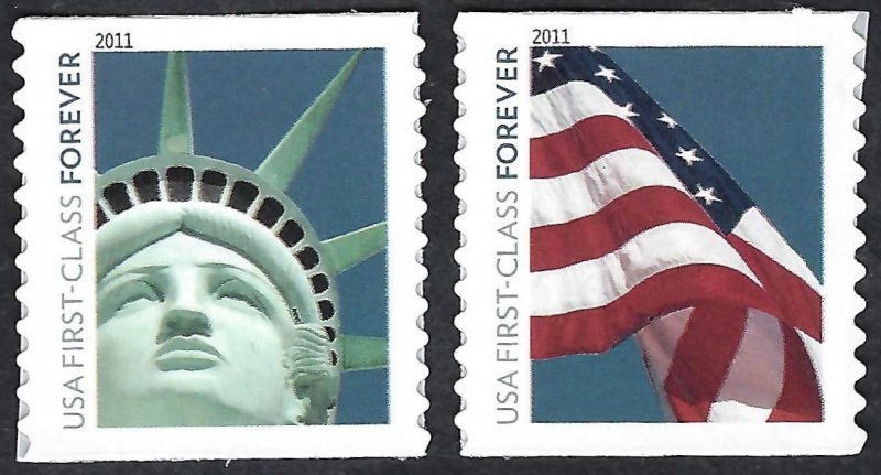 United States #4488-89 Forever (44¢) Lady Liberty and Flag. 2 coil singles. MNH