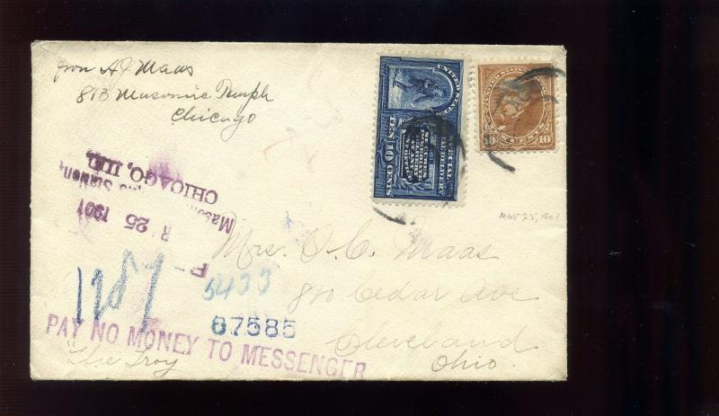 E5a & 283 Special Delivery Used Stamp on 1901 Registered COVER Chicago to Ohio