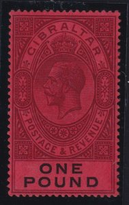 Gibraltar  S.G. #85 (1912) £1 dull purple & black King George V Mint VF NH MNH