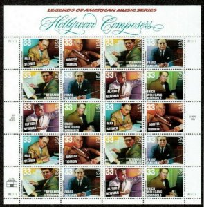 #3339 - 44, 33c Hollywood Composers,  Sheet, VF mint never hinged, Fresh Shee...