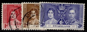 SWAZILAND GVI SG25-27, 1937 CORONATION set, FINE USED.