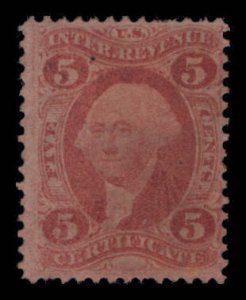 US Revenue Scott #R24c Washington 5 Cent Mint Hinged > Year 1862