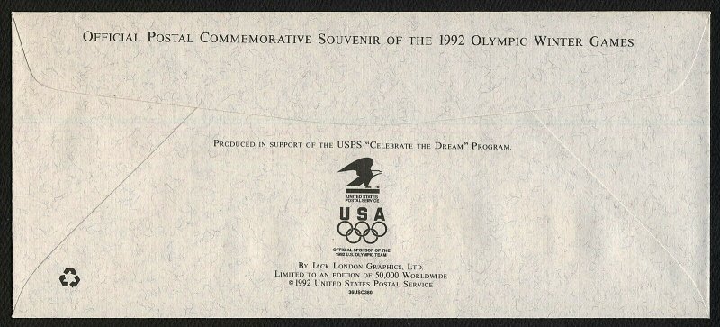 1992 Winter Olympics-Skiing/Biathlon-11 Feb 92, USPS Cachet **ANY 5=FREE SHIP**