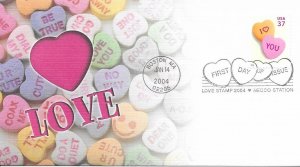 2004 FDC, #3833, 37c Candy Hearts, 2 diff. cachets