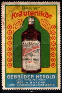 Vintage Germany Poster Stamp Herold Bros. Best Herbal Liqueur Courtyard Bavaria