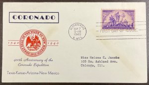 898 Papercraft cachet Coronado Expedition 400th Anniversary FDC 1940