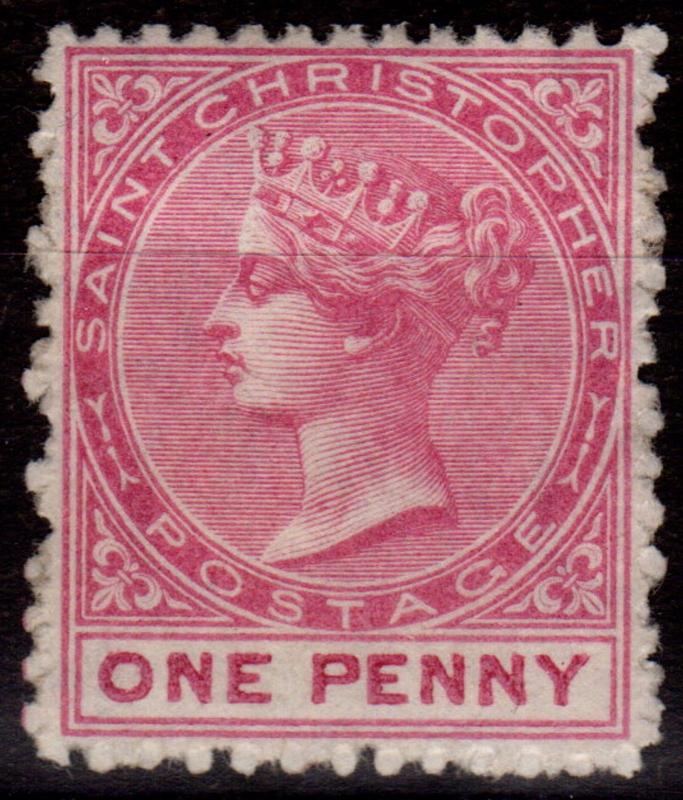 St Christopher 1882 1d Dull Magenta SG12 P.14 Wmk CA Fine Fresh Lightly Mtd Mint