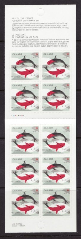 2013 - #2460a BK530 Booklet - Canada Signs of the  Zodiac : Pisces Fish  cv$17