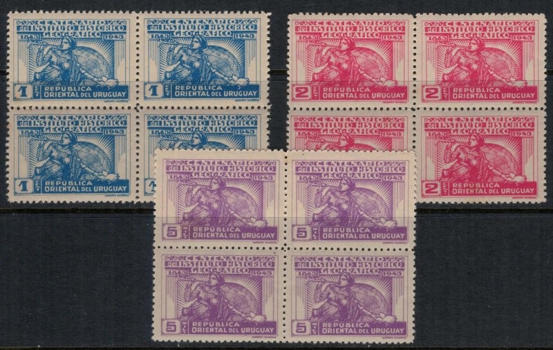 Uruguay #526-8* NH  Blocks of 4  CV $4.00