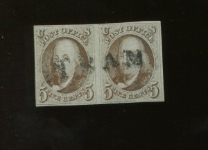 1 Franklin Used Pair of Stamps with Black STEAM Cancel & PF Cert (Bz 449) 