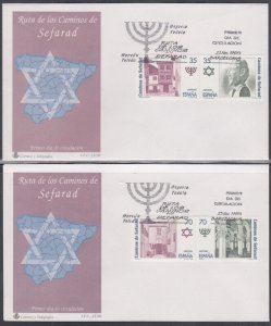 SPAIN Sc #2969-72 SET of 2 FDC JUDAICA SEPHARDIC  SET of 4 DIFF incl SYNAGOGUE