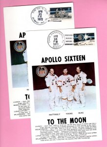 (2) - 5X8 cardsshowing the crew of Apollo 16- Launch & Splashdown