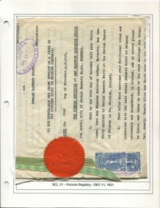 CANADA REVENUE BCL31 USED BRITISH COLUMBIA LAW STAMP DOCUMENT