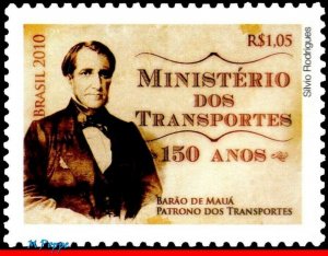 3139 BRAZIL 2010 - 150 YEARS OF MINISTRY TRANSPORTS, VISCOUT MAUA RHM C-3003 MNH