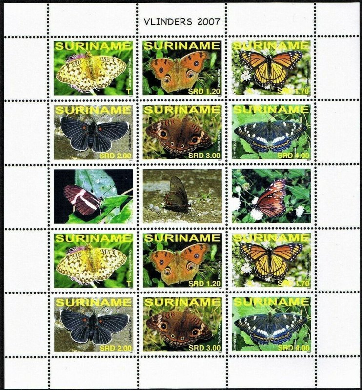 2007 Suriname Butterflies, Papillons, Farfalle complete Souvenir Sheet VFMNH!