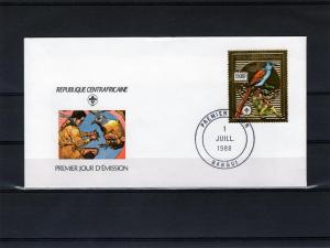 Central African FDC 1988 Birds/Scouts Set Perf.Gold Mi.1427A