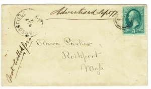 1870's Parsonfield, ME cancel on cover, m/s Advertised, 3c Banknote grill