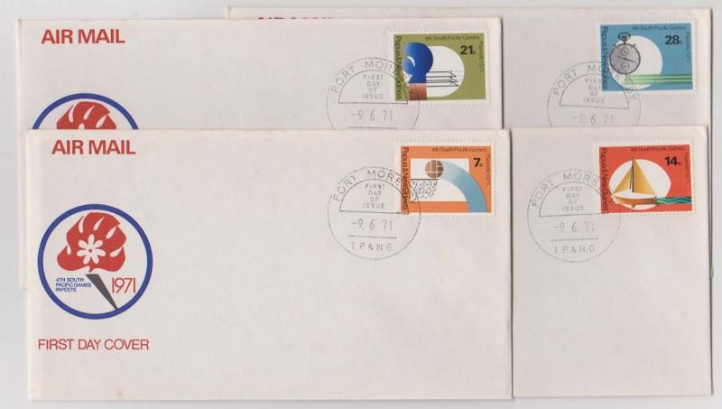 Papua New Guinea 13 First Day Covers from 1971 South Pacific Games and Wildlife