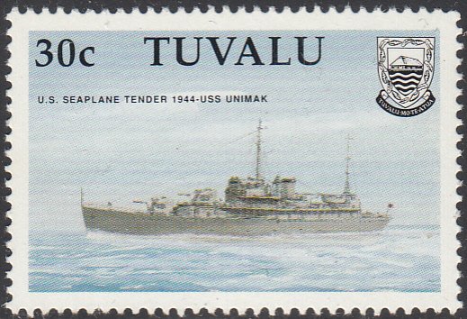 Tuvalu 1990 MNH Sc #544 30c US Seaplane Tender 1944 USS Unimak - World War II...