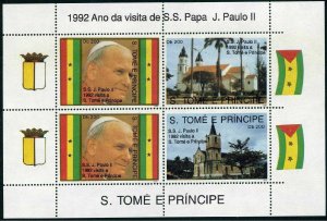 St Thomas & Prince Isls 1054A-1054B sheets,MNH. Visit of Pope John Paul II,1992.