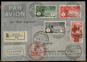 Cyrenaica Libya Italy 1933 1L 2L 5L Graf Zeppelin Si223Aa Cover 91882