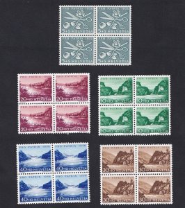 Switzerland  #B252-B256 MNH  1956  Pro Patria  complete set in blocks of 4