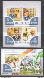 2015 Solomon Islands Mahatma Gandhi Return To India #3347-51 1+1 ** Ls476