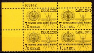 CANAL ZONE 1962 Sc#C33 Mosquito-Malaria-WHO-Medicine PLATE BLOCK MNH
