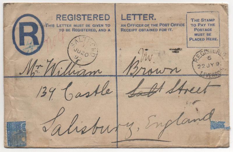 British Colonies Cover Gold Coast H&G #3 Registered Letter July 20, 1892