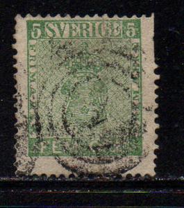 Sweden Sc 6a 1858 5 ore deep green Coat of Arms stamp used