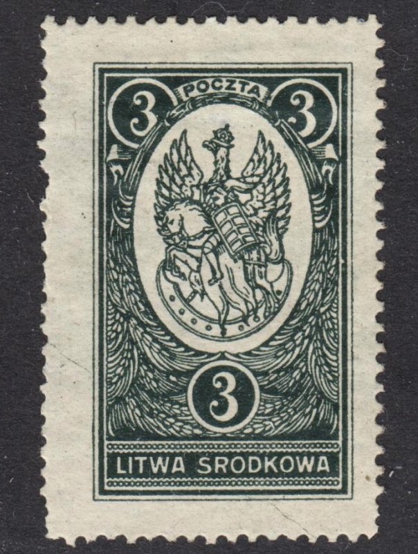 Central Lithuania Scott 37 F+ mint OG HH on pelure paper.