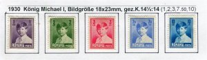 ROMANIA; 1930 early King Mihai issues fine MINT hinged SET