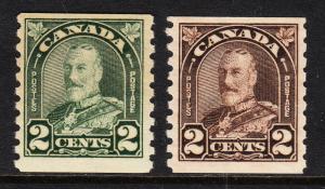 CANADA  — SCOTT 180,182 — 1930-31 KGV 2¢ ARCH COIL ISSUES — MNH — SCV $36.00