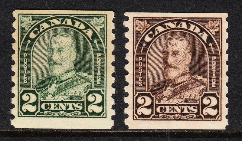 CANADA  — SCOTT 180,182 — 1930-31 KGV 2¢ ARCH COIL ISSUES — MNH — SCV $36.00