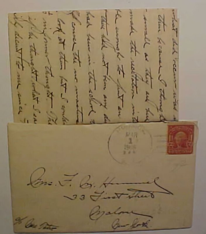 US  COVER WITH LETTER  NEW YORK HOUSICK 1909