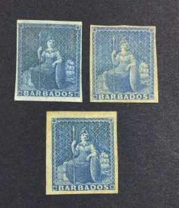 MOMEN: BARBADOS SG # NO WMK BLUE/WHITE PAPER MINT OG H LOT #6781