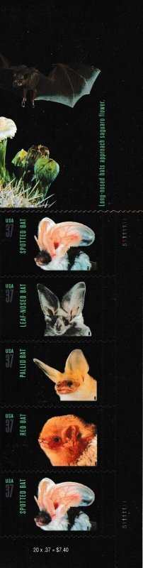 US 3661-3664 3664a Night Friends American Bats 37c plate strip 5 R MNH 2002