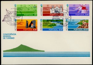 Portugal Azores 316-21 on FDC - World Tourism Conference, Map, Windmill, Church