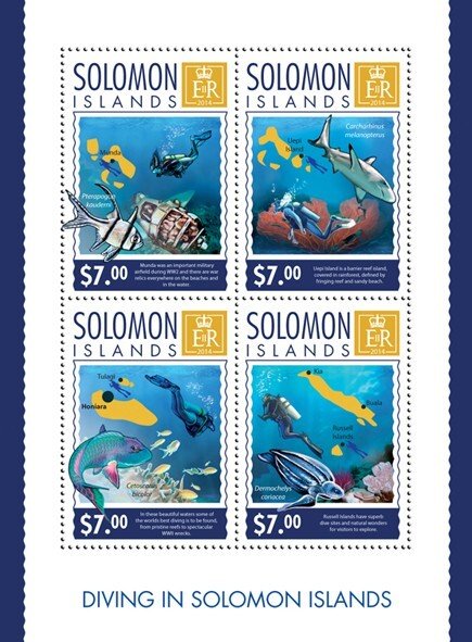 SOLOMON IS. - 2014 - Diving - Perf 4v Sheet - Mint Never Hinged