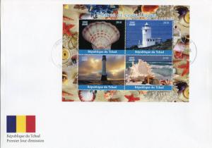 Chad 2018 FDC Lighthouses & Seashells 4v M/S Cover Shells Architecture Stamps