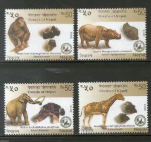 Nepal 2013 Fossil of Nepal Monkey Elephant Giraffe Hippo Wild Animals MNH # 1123