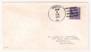 3c Prexie coil #842 Greeley PA postmark 1955 cover